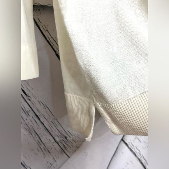 Loft Ivory Cotton Crewneck Sweater with Polyester Sleeves L - Picture 4 of 7